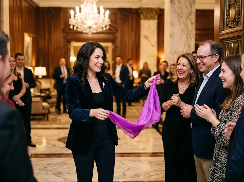 Graduate magician performing silk handkerchief work during a hotel event