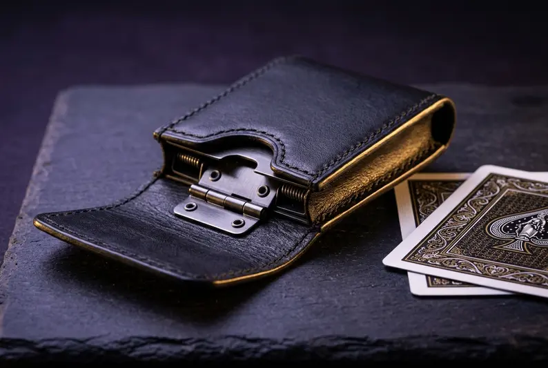 Concealed card holder gimmick used for card magic productions